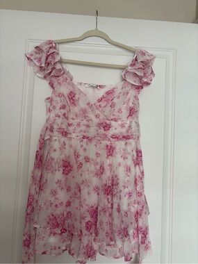 Altar'd State Pink Floral Ruffle Tiered Romper
